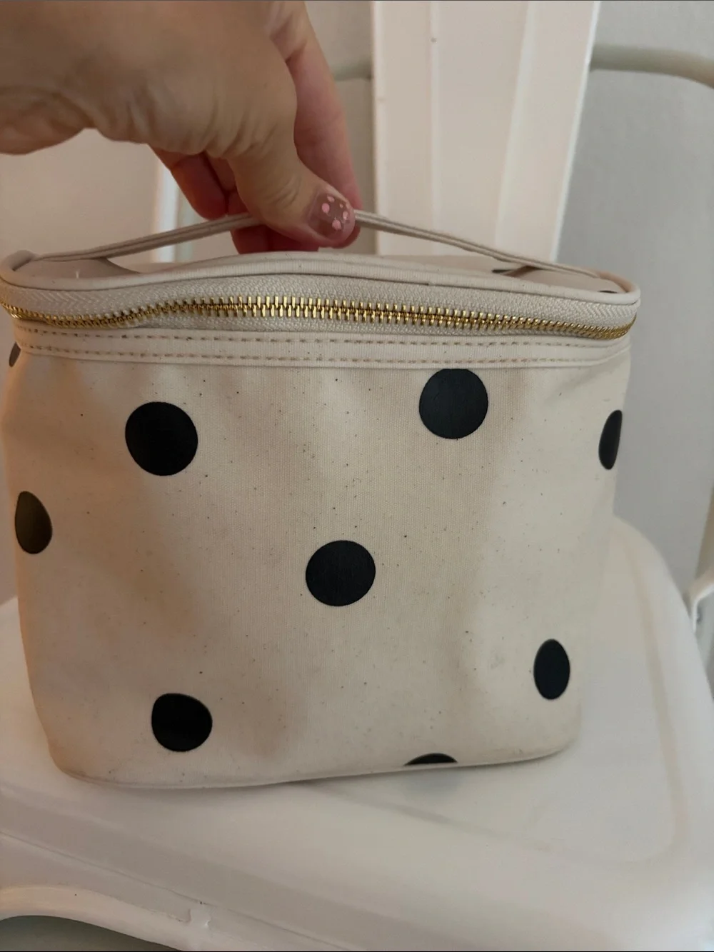 Kate spade deco dot lunch pail black and white pink inside super nice